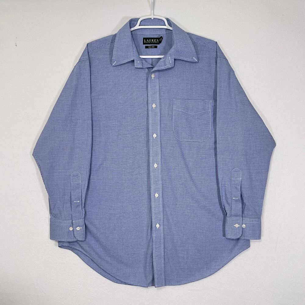 Lauren Ralph Lauren Dress Shirt Mens Size 17 32/33 Blue White Check Non Iron